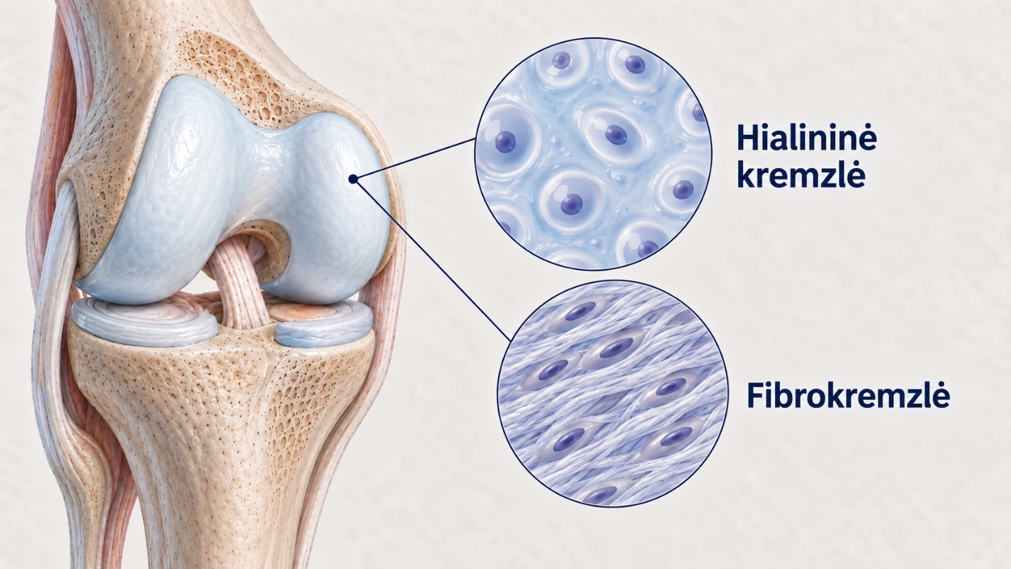 Hialininė kremzlė ir fibrokremzlė: skirtinga struktūra, skirtinga paskirtis.